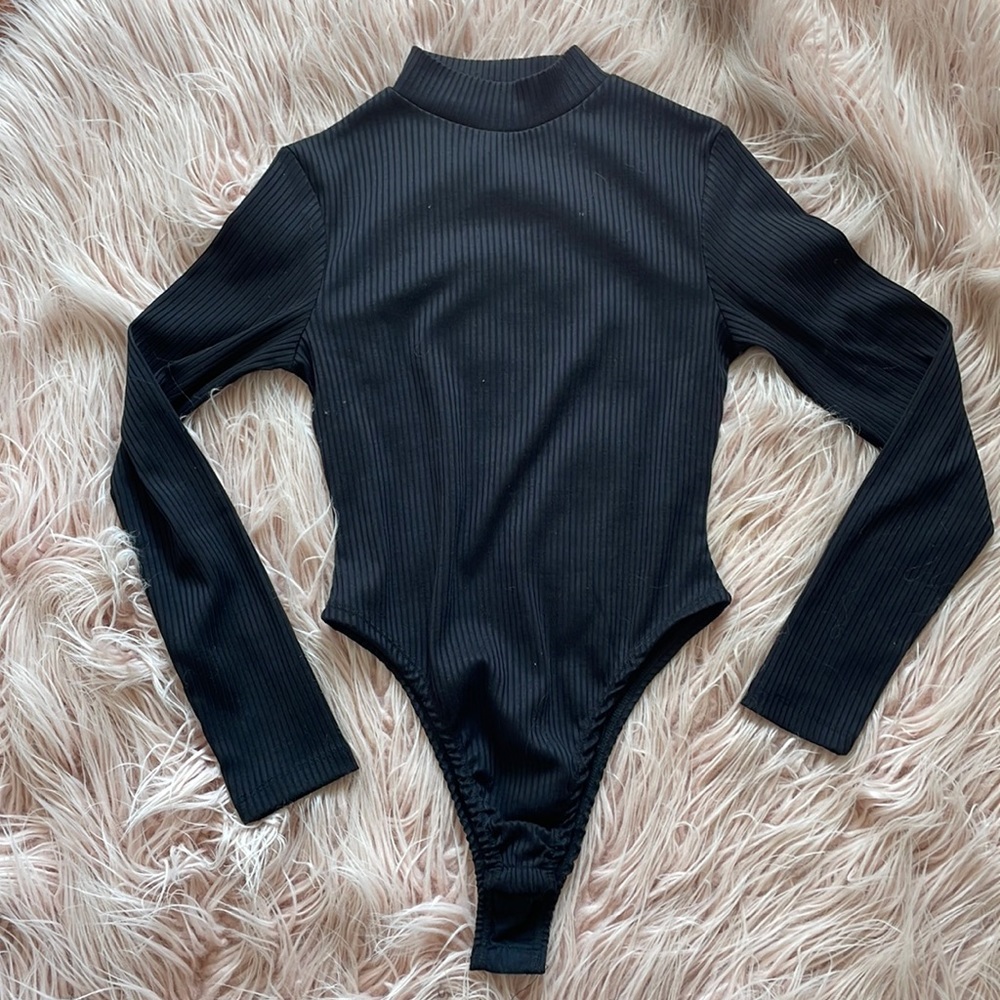 Nasty Gal Black Ribbed Bodysuit